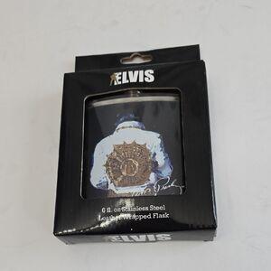New In Box Elvis Presley Elvis 6 Fl Oz Stainnless Steel Leather Wrapped Flask